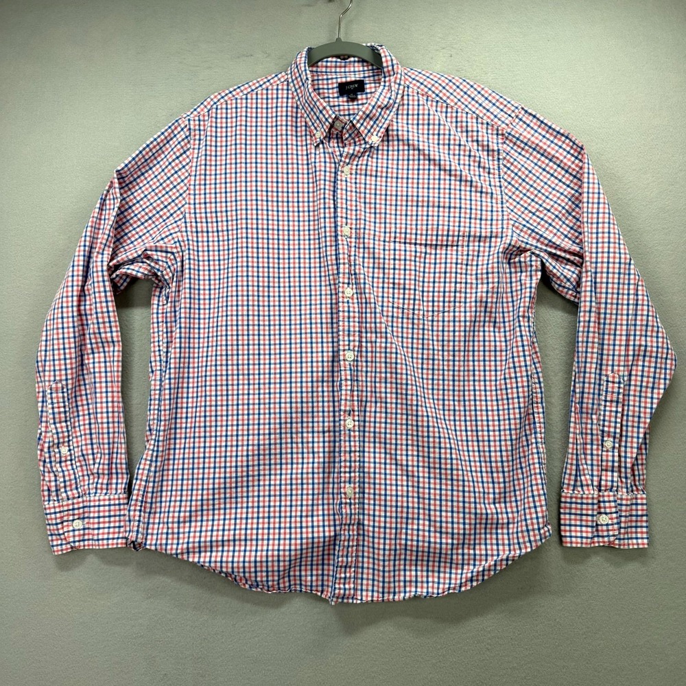 J CREW Casual Shirt Mens XL Red White Blue Check Plaid Long Sleeve Oxford
